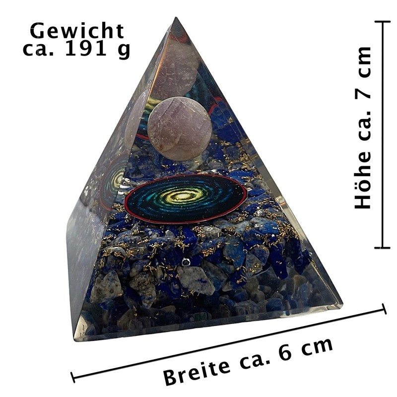 CHONIT Orgonite Pyramid Blue Protection Small with Rock Crystal for