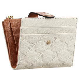 FALAN MULE Women's Genuine Leather Wallet with RFID Protection Purse for Women Purse Small and Short Format, Ah white and brown