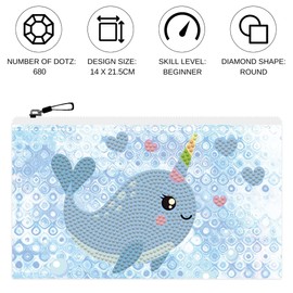 DIAMOND DOTZ DTZ14.011 Original 5D Diamond Painting Dotzies Pencil Case Narwhal Love, DIY Creative Set with Diamond Mosaic Stones for Children from 6 Years, Pencil Case Approx. 21.5 x 14 cm, Blue