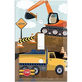 Create-A-Mural Truck Boys Room Light Switch Cover Plate Kids Decorative Tractor Nursery Teen Toddler Room Decor Bedroom Bathroom Playroom (Construction Truck)