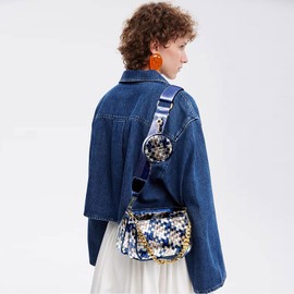 DSGUTWO Handmade Woven Small Crossbody Bag for Women with Coin Purse, Designer Shoulder Handbag 3pcs Set, Mini Tote Clutch with Adjustable Strap for Travel, Daily Use, Blue Multicolor