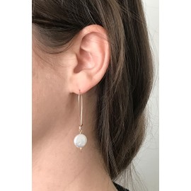 Long Pearl Earrings Cultured Freshwater Pearl Earrings for Women Coin Pearls 14k Gold Filled or Sterling Silver Dangle Drop Boho Bridal Earrings (14k gold filled)