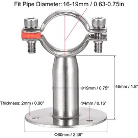 Hsthe Sea Stainless Steel Wall Bracket, Ceiling Bracket, Pipe Supports, Adjustable Pipe Bracket, Clamp, Pipe Strap with Screws for Pipe DiameterΦ16-19mm (Pack of 2)