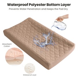 Konssy Waterproof Muslin Changing Pad Cover 2 Pack, Quilted Cotton Fitted Diaper Changing Table Cover, Soft Changing Pad Sheets for Girls Boys (Brown, Cream)
