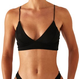 Women's Bikini Top Soild Color Push Up V Neck Bathing Suit Swimsuit Top Black