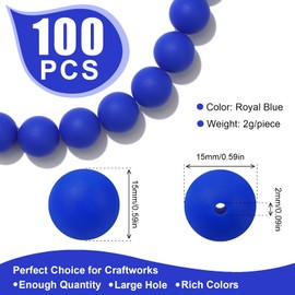 JMBOXBTQ 100Pcs Silicone Beads - 15mm Royal Blue Silicone Beads for Keychain Making, Pens, Bracelet Making