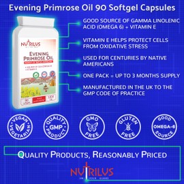 Evening Primrose Oil with Vitamin E - 90 Softgel Capsules 1000mg - Omega 6 GLA Fatty Acid - Cold Pressed