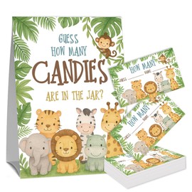 Animal Baby Shower Game Raffle Cards Kit(1 Standing Sign & 50 Guessing Cards),Safari Guess How Many Candies,Lion King Candy Jar Guessing Activity for a Family,Jungle Birthday Party Supplies-8