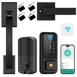 CINOP WiFi Front Door Lock with Handle Set, App Control, Smart Locks for Front Door Touchscreen keypad, Keyless Entry Door Lock Fingerprint Deadbolt, Auto Lock (Black)