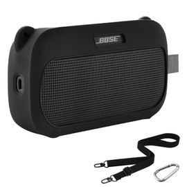 Silicone Cover Case for Bose SoundLink Flex (2nd Gen) Wireless Speaker, Travel Protective Silicone Cover with Carabiner and Shoulder Strap for SoundLink Flex Speaker (Black-01)