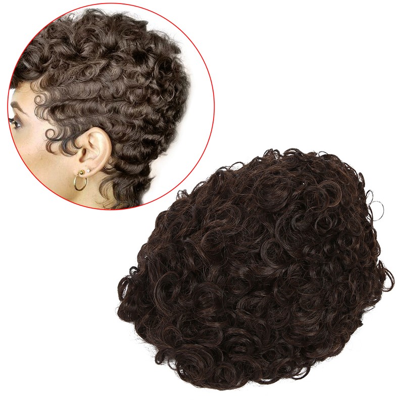 Short Curly Wavy Wigs Women Female Synthetic Hair Brown Wigs