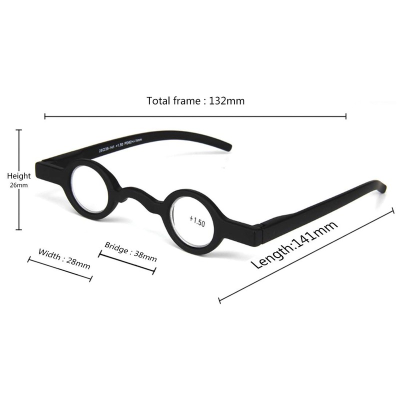 Inlefen Unisex Mini Round Frame Spring Hinge Reader Presbyopic Glasses,