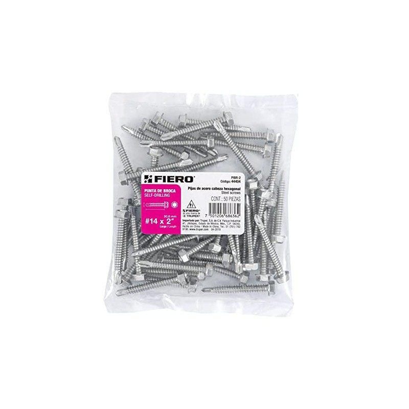 Fiero PIBR-2, Bolsa con 50 pijas 2" cabeza hexagonal punta