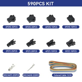 HKS Open Barrel Crimping Tool with 590PCS JST-SM Connectors Kit - 24-16 AWG (0.25-1.5mm²) Labor-saving Crimper for AMP-TE 2.8/4.0/4.8/6.3 JST-SM2.54/XH2.54/VH3.96 & Molex (YM-58BS)