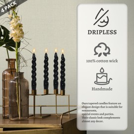 DRIPLESS Unscented Spiral Candles 7.5 Inch Black Smokeless Short Twist Candlestick for Home Decoration Dinner Party Elegant Decorative Lighting