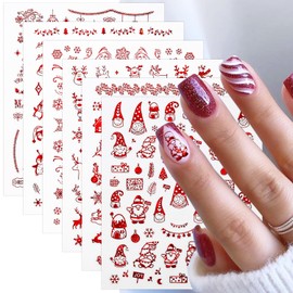 6 Sheets New Year Christmas Nail Stickers for Nail Art 3D Santa Claus Nail Decals Self-Adhesive Penguin Christmas Tree Elk Nail Design Supplies Red Winter Snowflake Nail Art Stickers for Women Girls