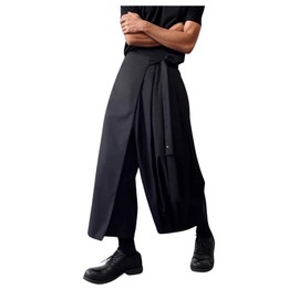 OYOANGLE Men's Skirt Pants Tie Waisted Wide Leg Cropped Harem Pants Y2k Hipple Trousers Black Small