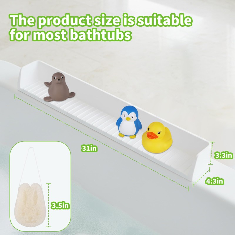 Bathtub Splash Guard for Tub Kids, 31 Inch White Bath