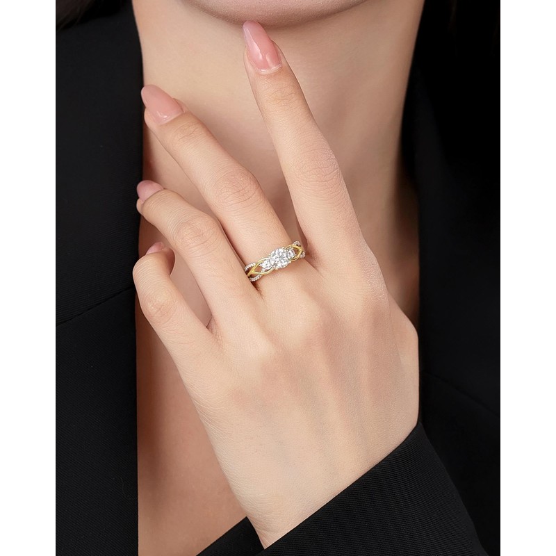Moissanite Promise Rings for Her, 1CT Twisted Engagement Rings for