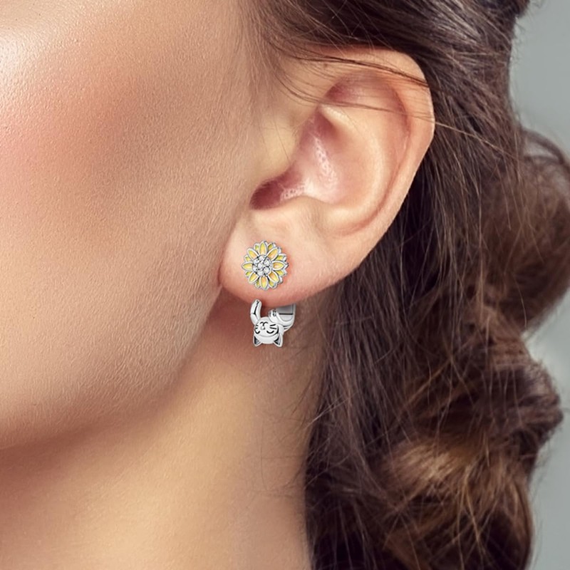 LAZA 925 Sterling Silver Stud Earrings for Women Cat and