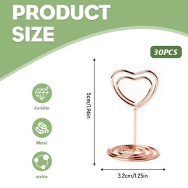 JRYGAC Pack of 30 Pink Place Card Holders, Photo Holder, Card Stand, Menu Card Holder, Photo Holder with Clips, Memo Holder, Place Card Holder for Weddings, Banquets, Parties (Heart-shaped)