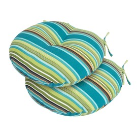Bistro Chair Cushions 15 inch,Set of 2,Tufted Round Chair Cushions with Ties,15"x15"x4",Water Resistant Round Seat Cushion for Barstool Chairs,Patio Garden Kitchen Outdoor Furniture(Green Stripe)