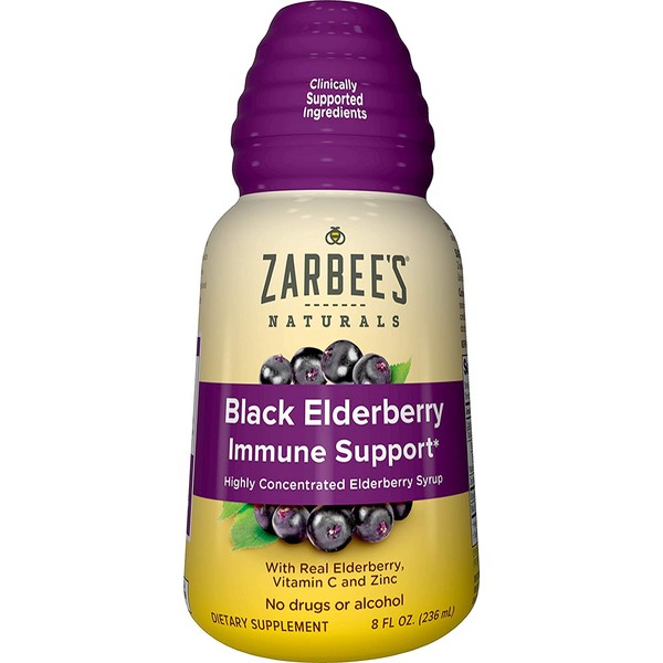 Zarbee's Naturals Black Elderberry Immune Support Highly Concentrated Syrup with Real Elderberry Vitamin C & Zinc, Daytime, 8 Fl Oz
