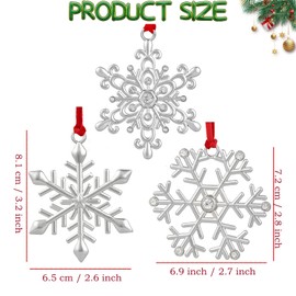 3 PCS Snowflake Christmas Ornament-Silver Christmas Hanging Ornament Deer - Metal Ornament for Christmas Tree - Stocking Ornament for Holidays Christmas Tree Decorations Keepsake Gift (Set of 3)
