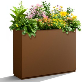 Metal Planter Boxes Outdoor Rectangular Planter 35" L x 9" W x 26" H, Large Planters for Outdoor Plants with Drainage Holes, Brwon Rectangle Planters for Indoor and Outdoor All-Weather Use