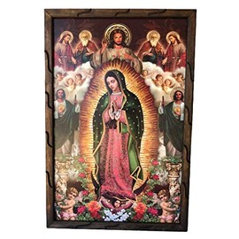 36" x 24" Virgen De Guadalupe, Señor De La Misericordia, San Judas Tadeo Imagen Cuadro Rustico De Madera # 19707 (42) Hecho En Mexico