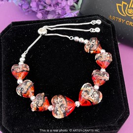 ARTSY Crafts Glow in The Dark Firefly Beads Bracelets/Necklaces, Murano Glass Beads Jewelry, Crystal Birthstone Lampwork Luminous Glass Beads Adjustable slider Chain Bracelet/Link Chain Necklace, 6-7