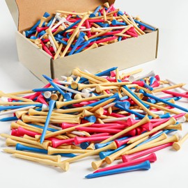 FINGER TEN Bamboo Golf Tees Wood 2 3/4 3 1/4 Inch 83mm 70mm Bulk 250 500 1000 Count, Practice Golf Tee Wooden for Men Women Kids (Multicolor, 500 Count(2 3/4 Inch))