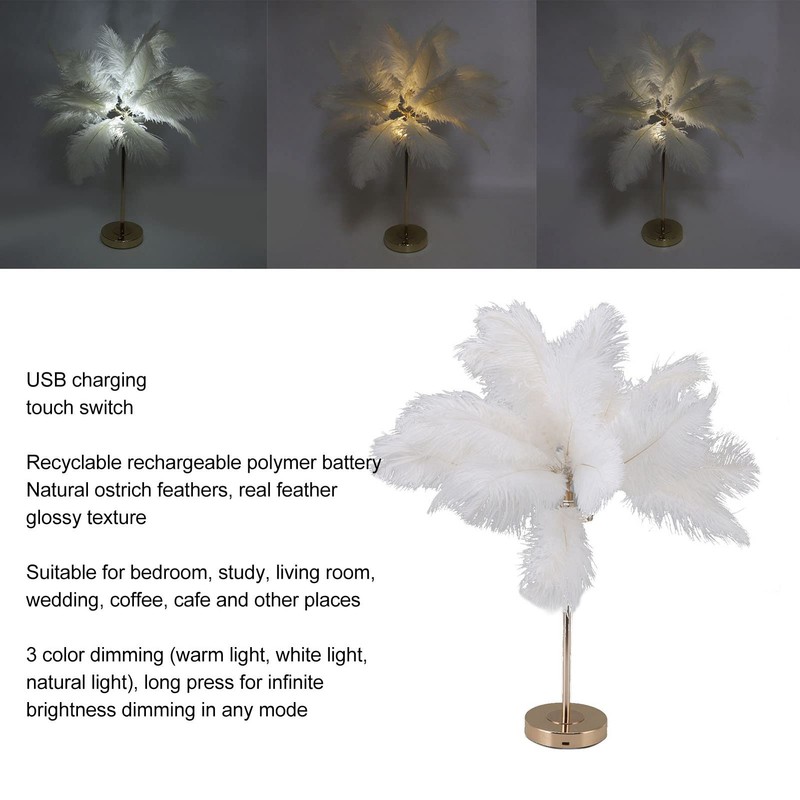 Desk Lamp Touch Sensitive, Spring Table Lamp, Modern Feather Lamp,