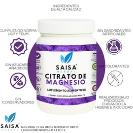 Citrato de Magnesio 500 mg | 500 Cápsulas | Saisa Herbal | Suplemento Alimenticio Premium