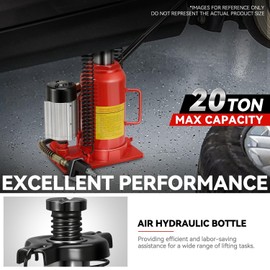 Auto Dynasty 20 Ton Air Hydraulic Bottle Jack Air-Operated Hydraulic Bottle Jack Portable Low Profile Manual All Welded Leakproof Design with Safety Valve for Car Pickup Truck RV Auto Repair w/Handle