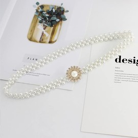 Pearl Waist Belt Flower Belts for Women Pearl Elastic Belt Waist Belt with Flowers Pearl Belts for Women Gold Flower Buckle Belt Pearl Dress Belts