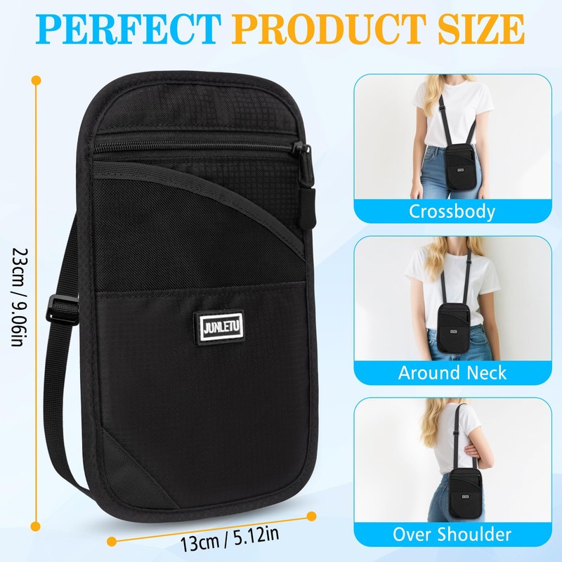 BKNOOU Passport Holder for Travel, Neck Pouch Travel Wallet with