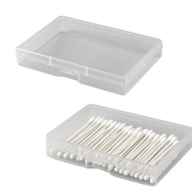 2 Pcs Cotton Bud Holder, Portable Small Cotton Swab Holder, Transparent Plastic Cotton Bud Dispenser, Mini Box for Storing Cotton Swabs, Toothpicks, Flosser, Ear-Buds, Meds, Craft Stuff (Transparent)