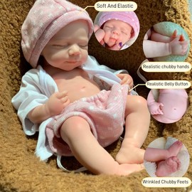 Yokyyi Lifelike Full Silicone Baby Doll,13 Inch Reborn Baby Dolls Silicone Full Body Pascale Sleeping Silicone Girl Pink Dress Christmas Baby Doll Presents for Kids