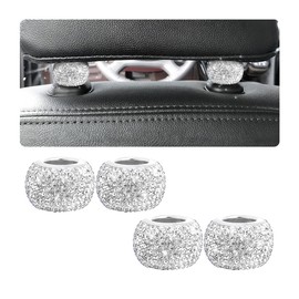 BELOMI 4 Pack Car Headrest Collars, Bling Car Head Rest Collars Rings Decor, Rhinestone Car Head Rest Collars, Diamond Interior Car Seat Accessory (White)