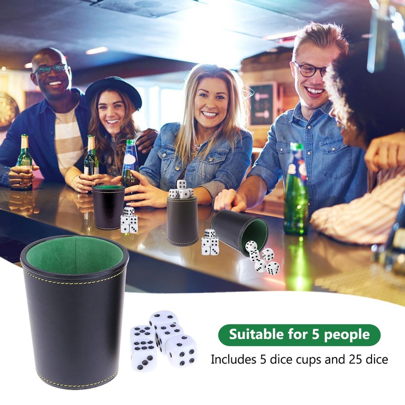 JurciCat 5 Leather Dice Cups Set Including 5 Leather Dice