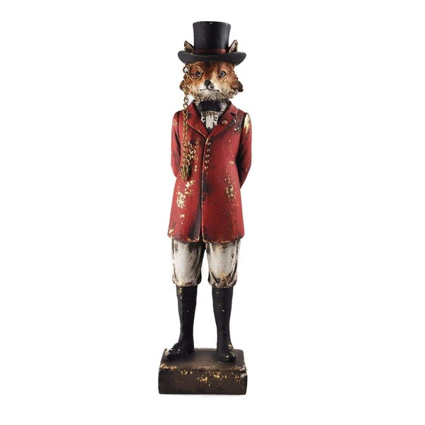 Hunting Fox Statue Vintage Clothing Style Unique Novelty Resin Decor Steampunk Fantasy Dapper Animals H26.5cm