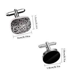 2 Pairs Cufflinks For Men, Stainless Steel Cufflinks Black Round Square Retro French Cuff Link Kit Classic Cufflinks Shirt Suit Button Cufflinks for Wedding Business Graduation Jewelry Gift