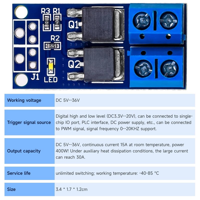 Mosfet 5PCS DC 400W 5V-36V Dual Mosfet High-Power Motor Controller