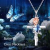 TIGER RIDER Cross Necklace 925 Sterling Silver Butterfly Rose Jewelry