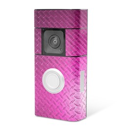 MightySkins Carbon Fiber Skin Compatible with Ring Video Doorbell Plus - Pink Diamond Plate | Protective, Durable Textured Carbon Fiber Finish | Easy to Apply