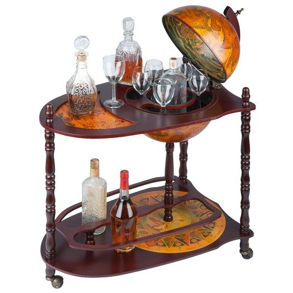 Design Toscano Old World Extended Shelf Globe Bar Liquor Cabinet, 27 Inches Wide, 18 Inches Deep, 34 Inches High, Sepia Finish