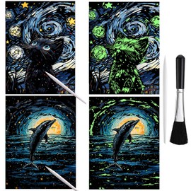 Glow in The Dark Scratch Art Rainbow Painting, Night Glowing Engraving Arts Scratchable Painting Crafts Kits, Luminous Scratchboard for Adults, Womens Hobbies Easter Birthday Gift