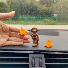 Primitive People with Fire Car Ornaments for Dashboard, Funny Rear View Mirror Accessories Center Screen Decor, Decoration for Dash Car Accessories Interior for Women/Men