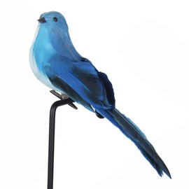 2pcs Artificial Simulation Foam Bird, Satin Paper Painted Ornaments DIY Craft for Wedding Decoration Party Accessories(Blue)